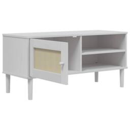 Berkfield Home TV Cabinet SENJA Rattan Look White 106x40x49cm Solid Wood Pine - Size: 106 x 40 x 49 cm - thumbnail 6