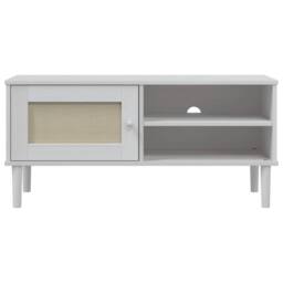 Berkfield Home TV Cabinet SENJA Rattan Look White 106x40x49cm Solid Wood Pine - Size: 106 x 40 x 49 cm - thumbnail 5