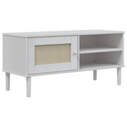 Berkfield Home TV Cabinet SENJA Rattan Look White 106x40x49cm Solid Wood Pine - Size: 106 x 40 x 49 cm