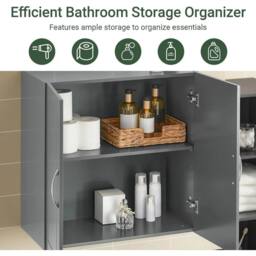 FORGEVIO Kitchen Wall Cabinet, Wall Mounted Storage Cupboard in Grey - thumbnail 3