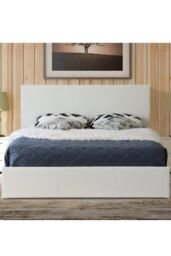 Modernique Leather Ottoman Storage Bed with Wooden Slatted Gas Liftup Base in Off-White - Size: Single - thumbnail 2