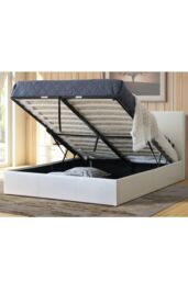 Modernique Leather Ottoman Storage Bed with Wooden Slatted Gas Liftup Base in Off-White - Size: Single - thumbnail 4
