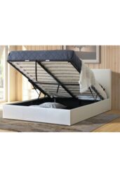 Modernique Leather Ottoman Storage Bed with Wooden Slatted Gas Liftup Base in Off-White - Size: Single - thumbnail 3