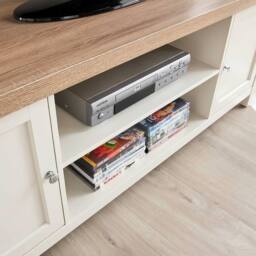 Home Source Console TV Stand Television Unit Oak Coffee Solid Bookcase 36mm Top in White - thumbnail 6