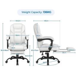 VOGREX White Executive Office Chair Footrest Linkage Armrest - thumbnail 2