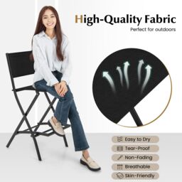 Costway Outdoor Bar Chair Set of 4 Folding Bar Height Stool w/Footrest-Black in Black - thumbnail 6