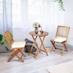 Costway 3 PCS Outdoor Folding Bistro Set Home Garden Chair & Table Set W/ Cushions in Natural - thumbnail 4