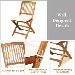 Costway 3 PCS Outdoor Folding Bistro Set Home Garden Chair & Table Set W/ Cushions in Natural - thumbnail 5