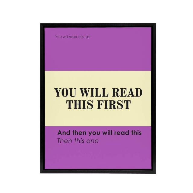 "Artery8 You Will Read This First Purple Simple Modern Framed Canvas Art Print - Size: W12"" x H16""" - image 1