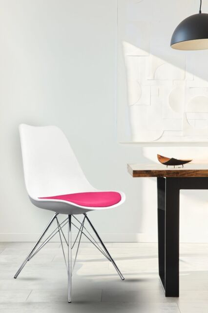 Fusion Living Soho Plastic Dining Chair with Chrome Metal Legs in Bright Pink - image 1