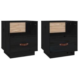 Berkfield Home Bedside Cabinets 2 pcs Black 40x34x45 cm Solid Wood Pine - Size: 40 x 34 x 45 cm - thumbnail 2
