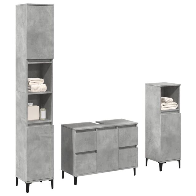 Berkfield Home 3 Piece Bathroom Furniture Set Concrete Grey Engineered Wood - image 1