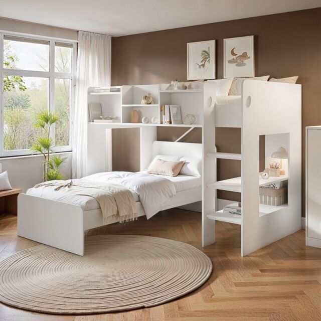 Flair Wizard L Shaped Bunk Bed in White - Size: Single - image 1