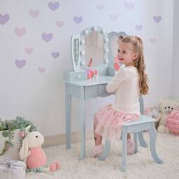 Teamson Kids Heart Kids Vanity Table with LED, Mirror, Stool & Drawers in Light Blue - thumbnail 2