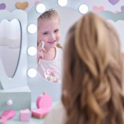 Teamson Kids Heart Kids Vanity Table with LED, Mirror, Stool & Drawers in Light Blue - thumbnail 4