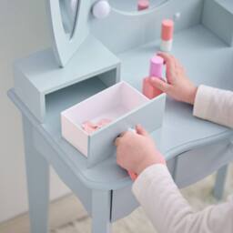 Teamson Kids Heart Kids Vanity Table with LED, Mirror, Stool & Drawers in Light Blue - thumbnail 7