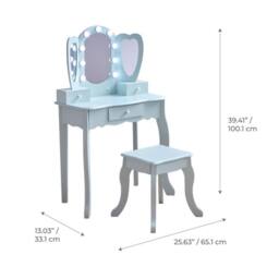 Teamson Kids Heart Kids Vanity Table with LED, Mirror, Stool & Drawers in Light Blue - thumbnail 8