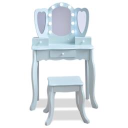 Teamson Kids Heart Kids Vanity Table with LED, Mirror, Stool & Drawers in Light Blue - thumbnail 5