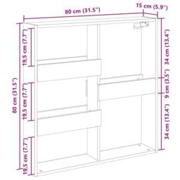 Berkfield Home Wall Cabinet Brown Oak 80x15x80 cm Engineered Wood - Size: 80 x 15 x 80 cm - thumbnail 9