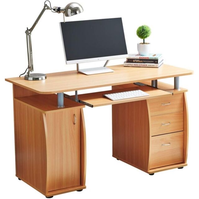 RayGar Wicklow Computer Desk with Storage Cabinet & 3 Drawers in Brown - Size: 1 Pack - image 1