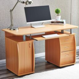 RayGar Wicklow Computer Desk with Storage Cabinet & 3 Drawers in Brown - Size: 1 Pack - thumbnail 2