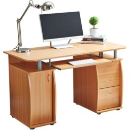 RayGar Wicklow Computer Desk with Storage Cabinet & 3 Drawers in Brown - Size: 1 Pack - thumbnail 1