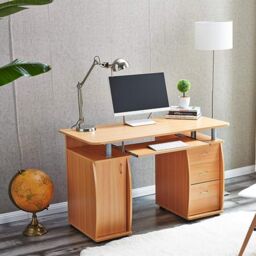 RayGar Wicklow Computer Desk with Storage Cabinet & 3 Drawers in Brown - Size: 1 Pack - thumbnail 4