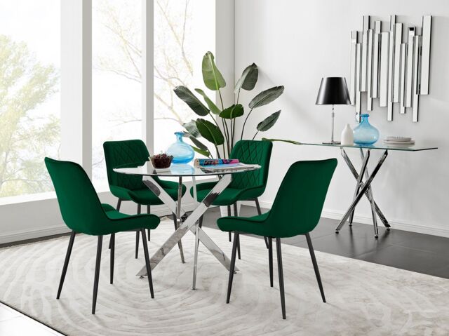 FurnitureboxUK Novara 100cm Round Dining Table & 4 Pesaro Black Leg Chairs in Green - image 1