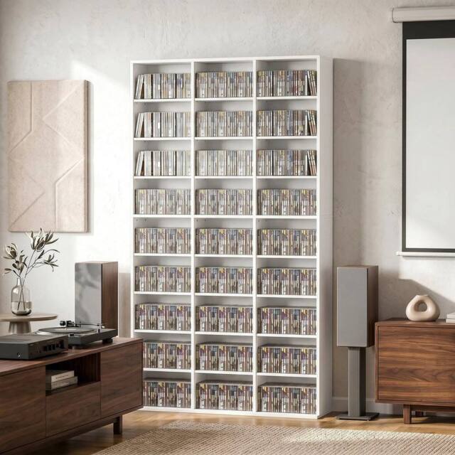 EONLION 500 DVD Storage Unit, Blu-ray Media Storage Shelf in White - Size: 100 cm - image 1