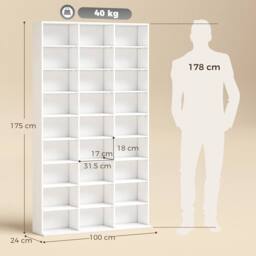 EONLION 500 DVD Storage Unit, Blu-ray Media Storage Shelf in White - Size: 100 cm - thumbnail 2