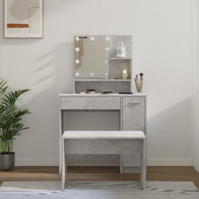 Berkfield Home Dressing Table Set with LED Concrete Grey Engineered Wood - image 1