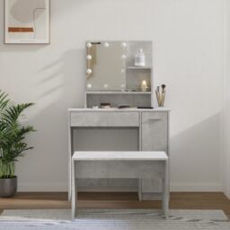 Berkfield Home Dressing Table Set with LED Concrete Grey Engineered Wood