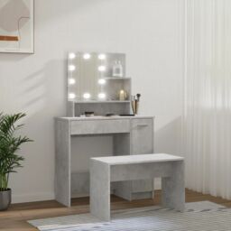 Berkfield Home Dressing Table Set with LED Concrete Grey Engineered Wood - thumbnail 4