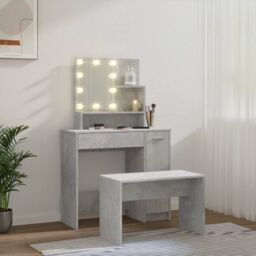 Berkfield Home Dressing Table Set with LED Concrete Grey Engineered Wood - thumbnail 3