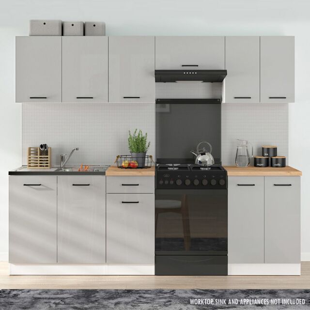 Heze Furniture Summer 7 Unit Kitchen Cabinets Set 240cm - Light Grey Gloss - image 1