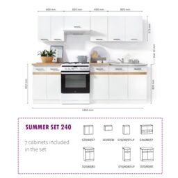 Heze Furniture Summer 7 Unit Kitchen Cabinets Set 240cm - Light Grey Gloss - thumbnail 6