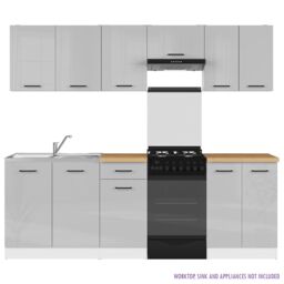 Heze Furniture Summer 7 Unit Kitchen Cabinets Set 240cm - Light Grey Gloss - thumbnail 3