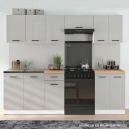 Heze Furniture Summer 7 Unit Kitchen Cabinets Set 240cm - Light Grey Gloss - thumbnail 1