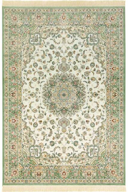 THE RUGS Oriental Velvet Nain Rug Medallion Fringed Viscose Living Room in Green - Size: 195 cm x 290 cm - image 1