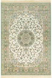 THE RUGS Oriental Velvet Nain Rug Medallion Fringed Viscose Living Room in Green - Size: 195 cm x 290 cm - thumbnail 1