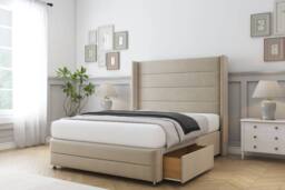 "Comfort Beds Milano Coniston Divan Set 2 Drawers-54"" Wingback-Footboard in Cream - Size: Small Double" - thumbnail 2