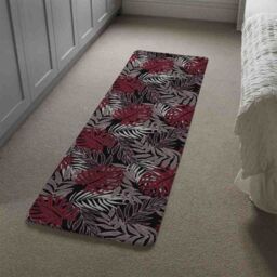 Benjamin Tate Design Tropical Leaves In Red White & Grey Runner Rug in Natural - Size: 67 cm x 230 cm - thumbnail 4