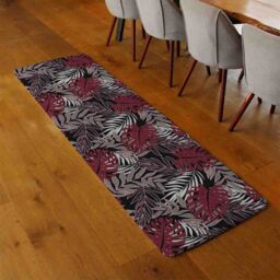Benjamin Tate Design Tropical Leaves In Red White & Grey Runner Rug in Natural - Size: 67 cm x 230 cm - thumbnail 2