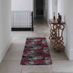 Benjamin Tate Design Tropical Leaves In Red White & Grey Runner Rug in Natural - Size: 67 cm x 230 cm - thumbnail 3