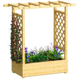 OUTSUNNY Raised Bed for Garden with Trellis, 110 x 44 x 113 cm, Natural - Size: 110 x 44 x 113 cm - thumbnail 2
