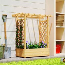 OUTSUNNY Raised Bed for Garden with Trellis, 110 x 44 x 113 cm, Natural - Size: 110 x 44 x 113 cm - thumbnail 1