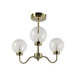 First Choice Lighting Totley - Antique Brass 3 Arm Ceiling Light with Clear Glass Shades in Bronze
