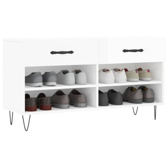 Berkfield Home Shoe Bench High Gloss White 102x35x55 cm Engineered Wood - Size: 102 x 35 x 55 cm - image 1
