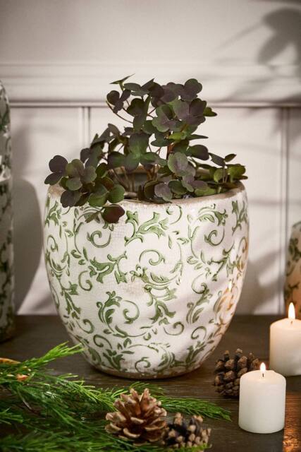 Dibor Vintage Irina Green Large Botanical Flower Planter H17 x Dia. 18.5cm in Cream - image 1