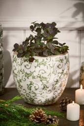 Dibor Vintage Irina Green Large Botanical Flower Planter H17 x Dia. 18.5cm in Cream